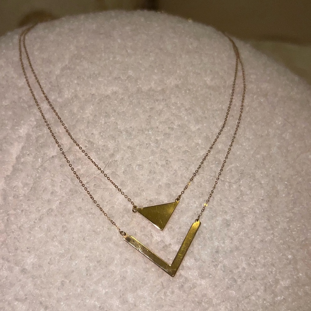 14K Solid Gold Geometric Layered Necklace
